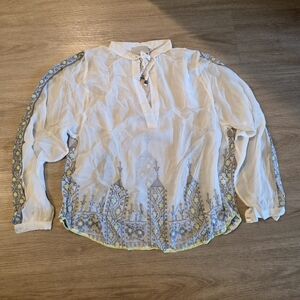 New Chloe Oliver Boho Sheer Embroidered Top